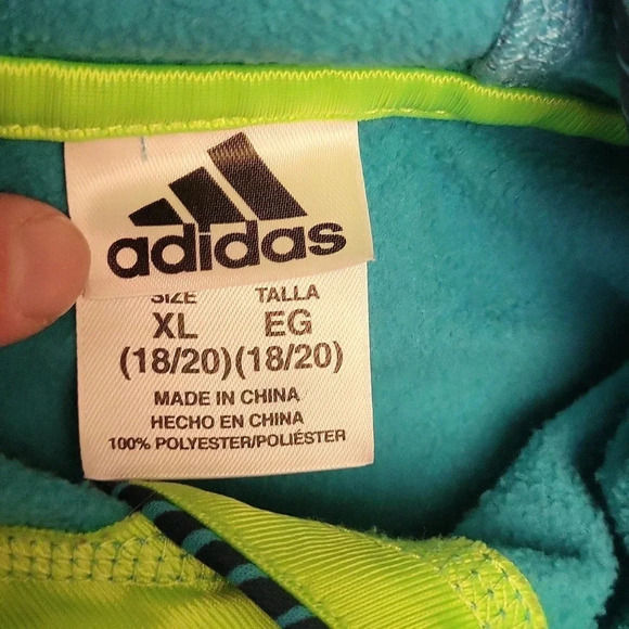 Adidas Blue Teal Wavy Pattern Hooded Long Sleeve Sweatshirt Youth Size XL‎ - Picture 2 of 11